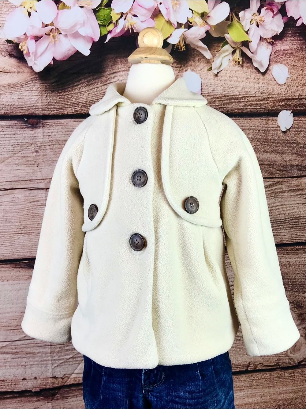 Kids Little Girls Beige Button Up Teddy Bear Plush Coat Outerwear 4-5Y